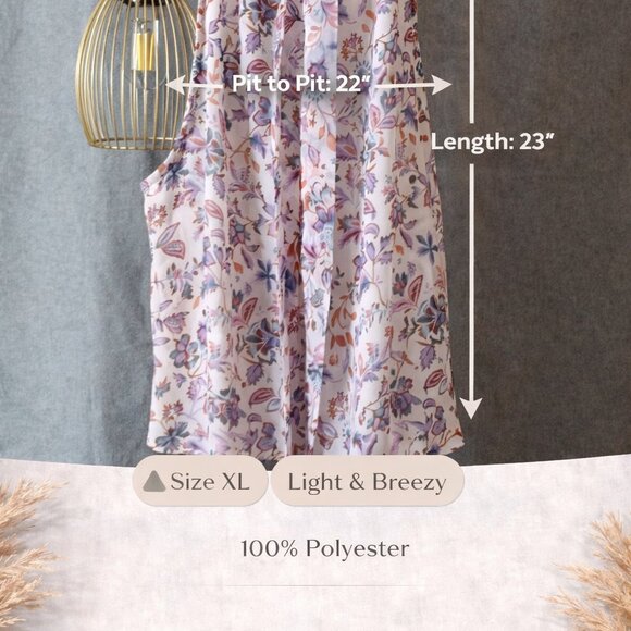 CeCe Floral Sleeveless Blouse XL – Tie Neck Mock Neck Pastel Print Top - Picture 2 of 10